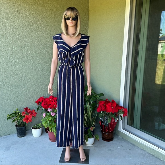 Wondershop Pants - #10467-10 Women’s Ruffle Flounce Striped Jumpsuit,XXL.